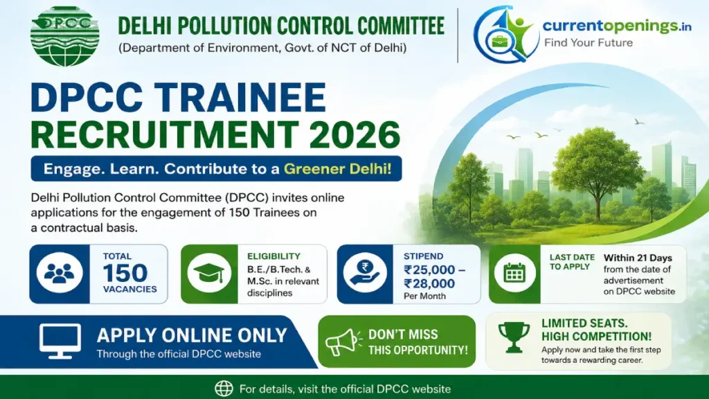 DPCC Trainee Recruitment 2026 – Apply Online for 150 Posts at dpcc.delhi.gov.in