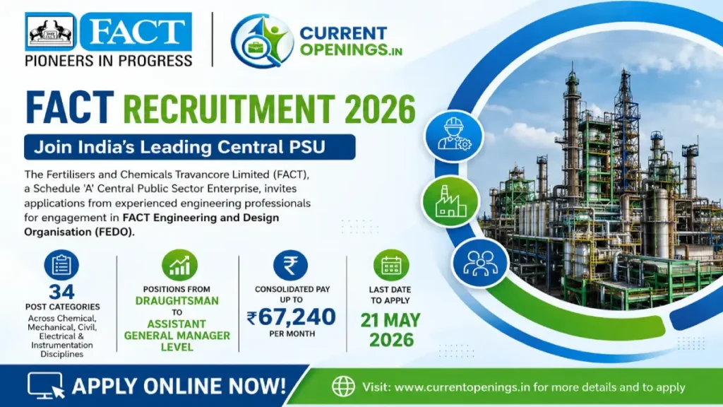 FACT FEDO Recruitment 2026 – Apply Online for Draughtsman, Engineer, Deputy Manager, Senior Manager and AGM Posts