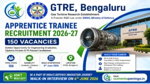 GTRE DRDO Apprentice Recruitment 2026 &ndash; 150 Posts Walk-in Interview