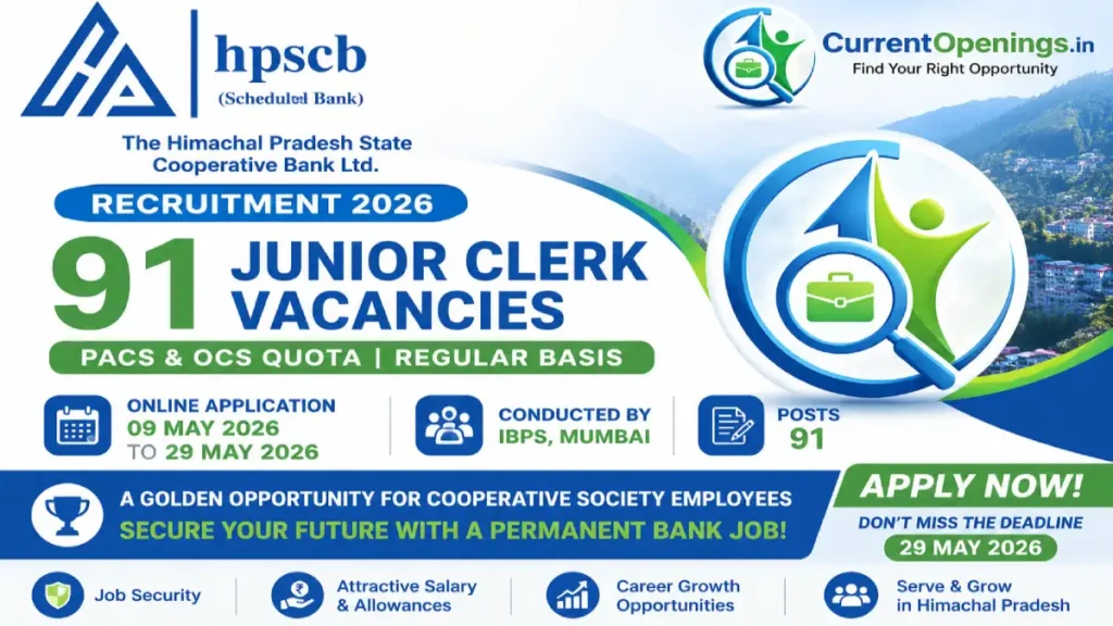 HPSCB Junior Clerk Recruitment 2026 – Apply Online for 91 Posts
