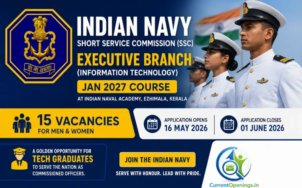 Indian Navy SSC IT Recruitment 2026 – Apply Online for 15 Executive IT Posts