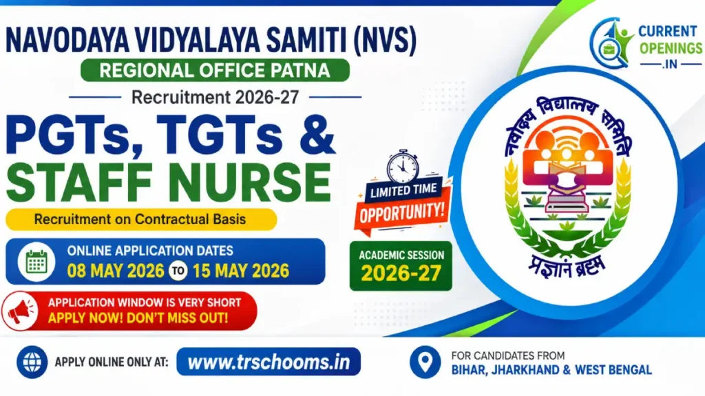 NVS Patna Region PGT TGT Staff Nurse Recruitment 2026 – Apply Online
