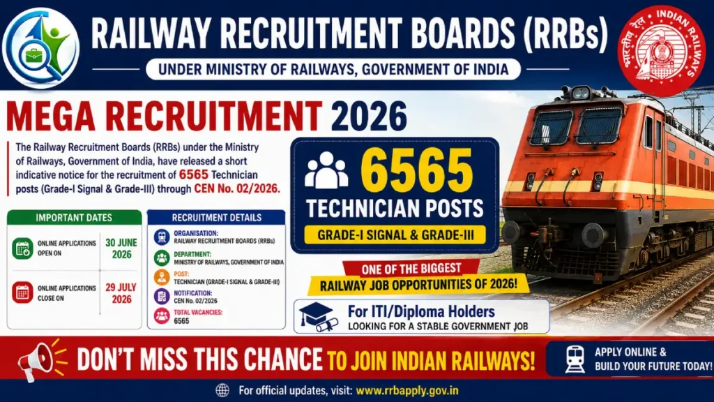 RRB Technician Recruitment 2026 – Apply Online for 6565 Posts
