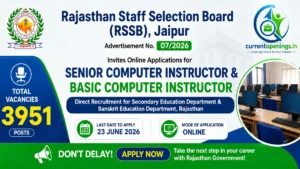 RSSB वरिष्ठ एवं बेसिक कम्प्यूटर अनुदेशक भर्ती 2026 &mdash; 3951 पद