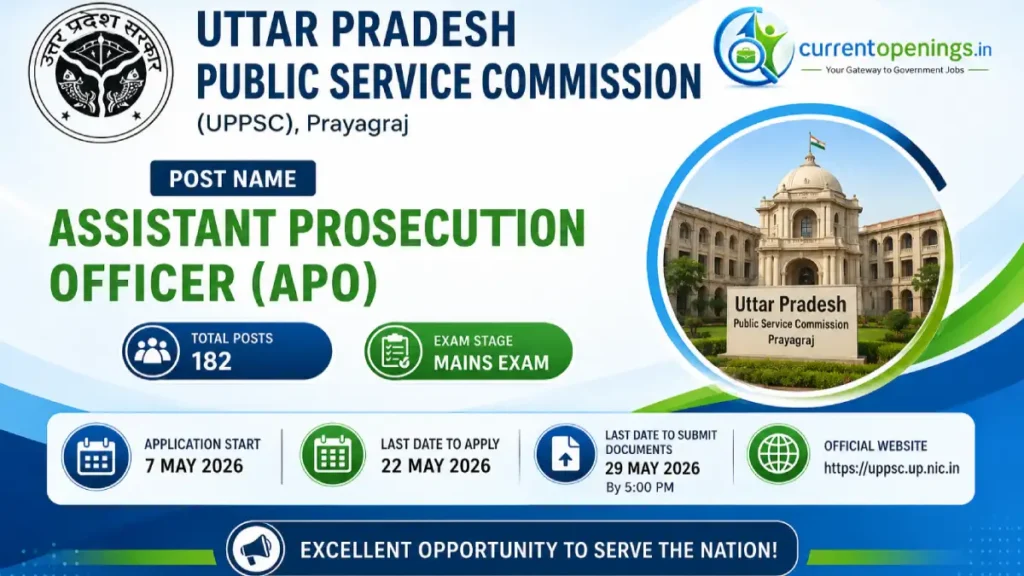 UPPSC APO Mains 2025 ऑनलाइन आवेदन — 182 पद, अंतिम तिथि 22 मई 2026