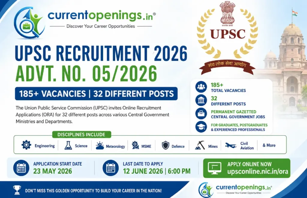 UPSC Recruitment 2026 – Apply Online for 185+ Posts | Advertisement No. 05/2026
