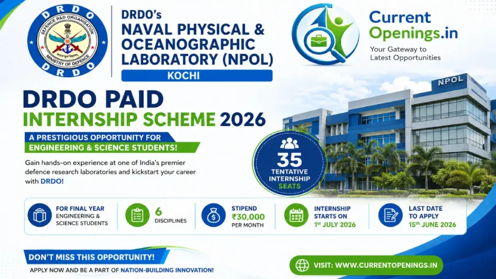 DRDO NPOL Paid Internship 2026 – Apply for 35 Posts, Last Date 15 June 2026