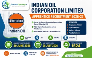 IOCL Apprentice Recruitment 2026 notification banner for 1524 posts