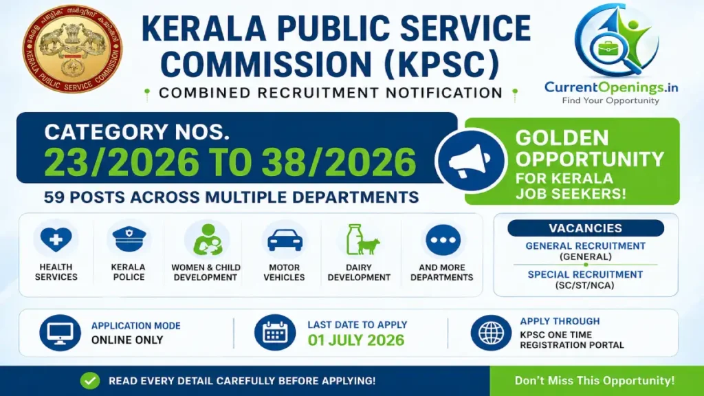 Kerala PSC Recruitment 2026 – Apply Online for 16 Posts (Category 23–38)