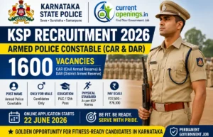 KSP Armed Police Constable Recruitment 2026 notification for 1600 CAR DAR posts in Karnataka