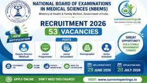 NBEMS Recruitment 2026 notification banner for 53 vacancies
