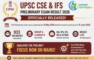 UPSC Civil Services IAS IFS Recruitment 2026 – Pre Result Out, 933 Posts