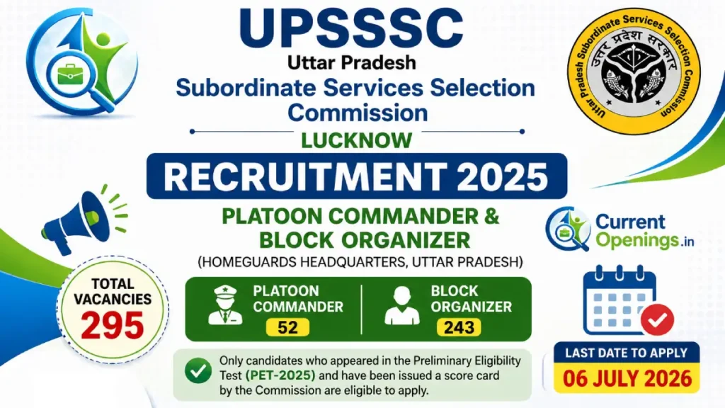 UPSSSC Platoon Commander Block Organizer Recruitment 2026 – 295 Vacancies