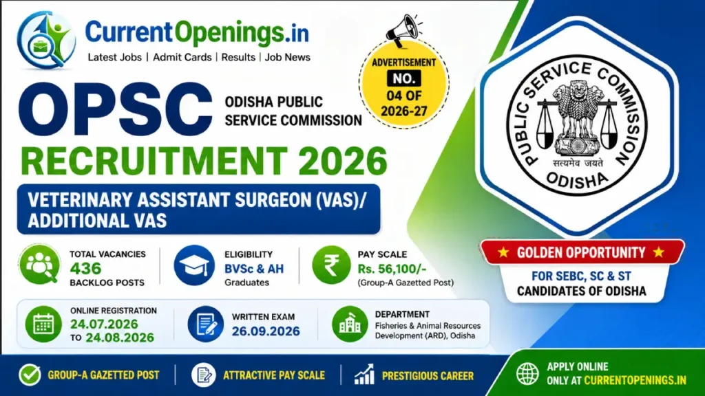 OPSC VAS Recruitment 2026 – 436 Veterinary Assistant Surgeon Posts