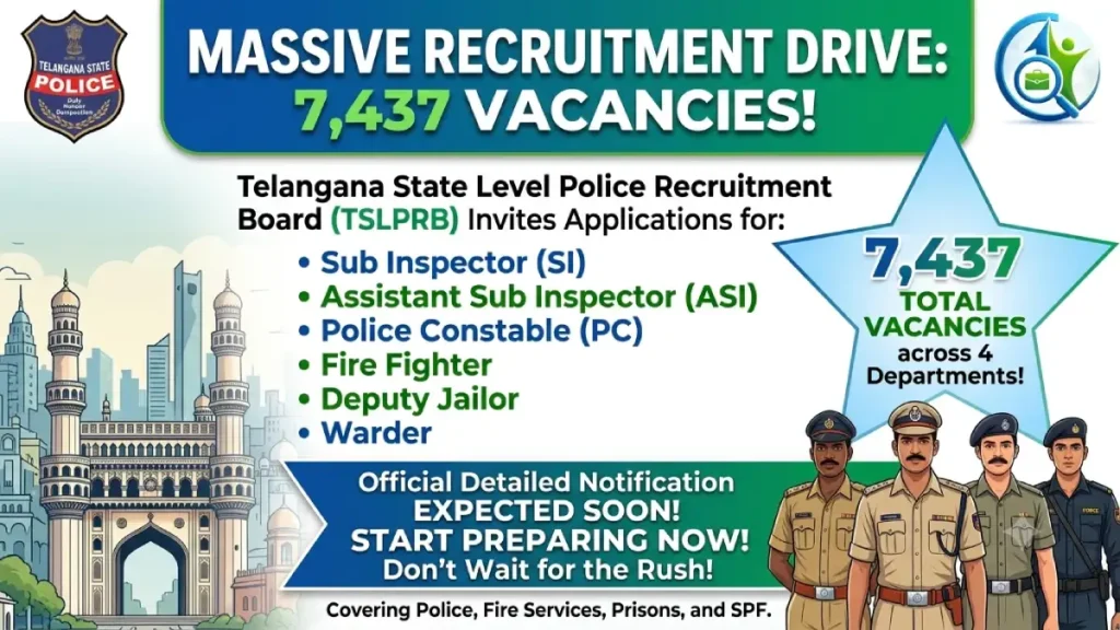 TSLPRB Recruitment 2026 notification banner showing 7437 vacancies