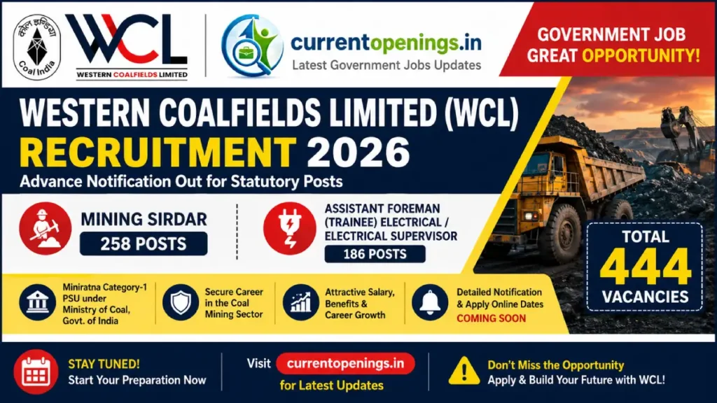 WCL Recruitment 2026 Mining Sirdar and Assistant Foreman Electrical Vacancy Notification